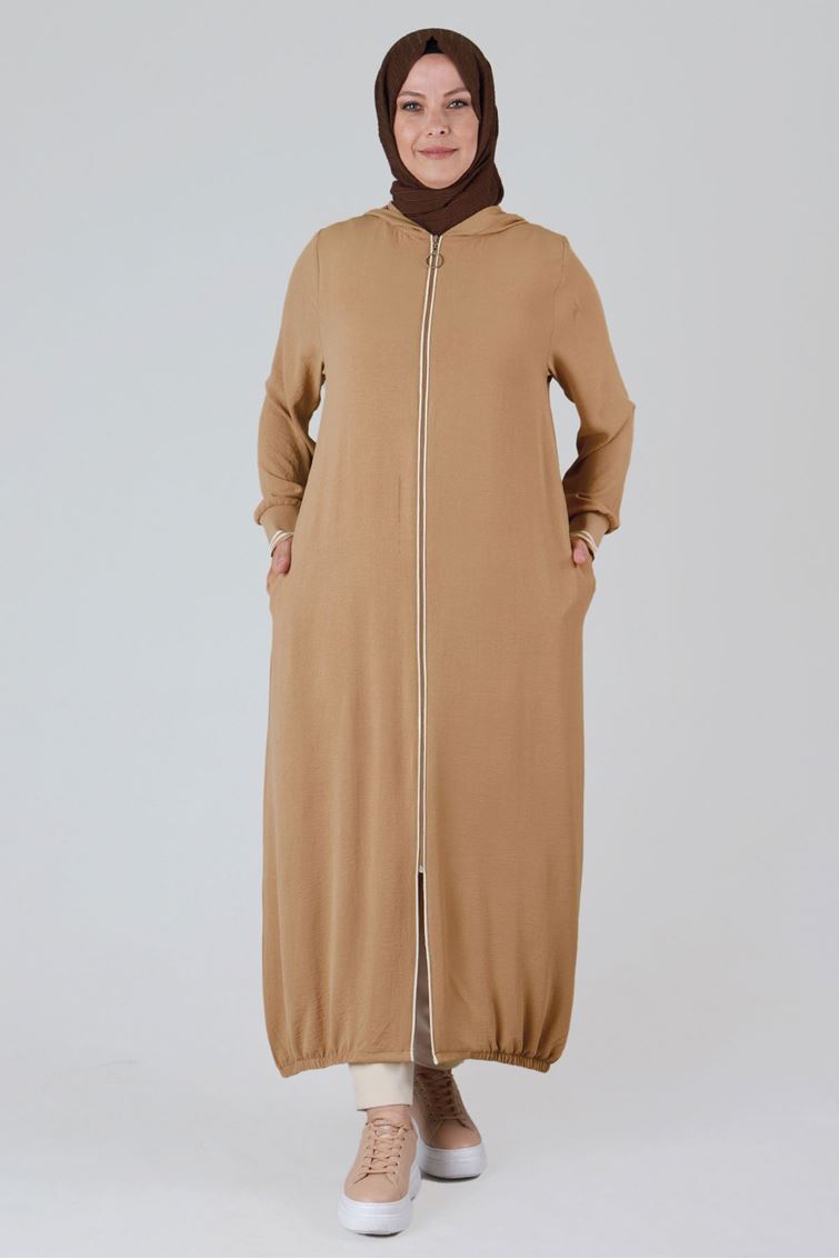 2804-E Büyük Beden Tesettür Ferace  Toprak 