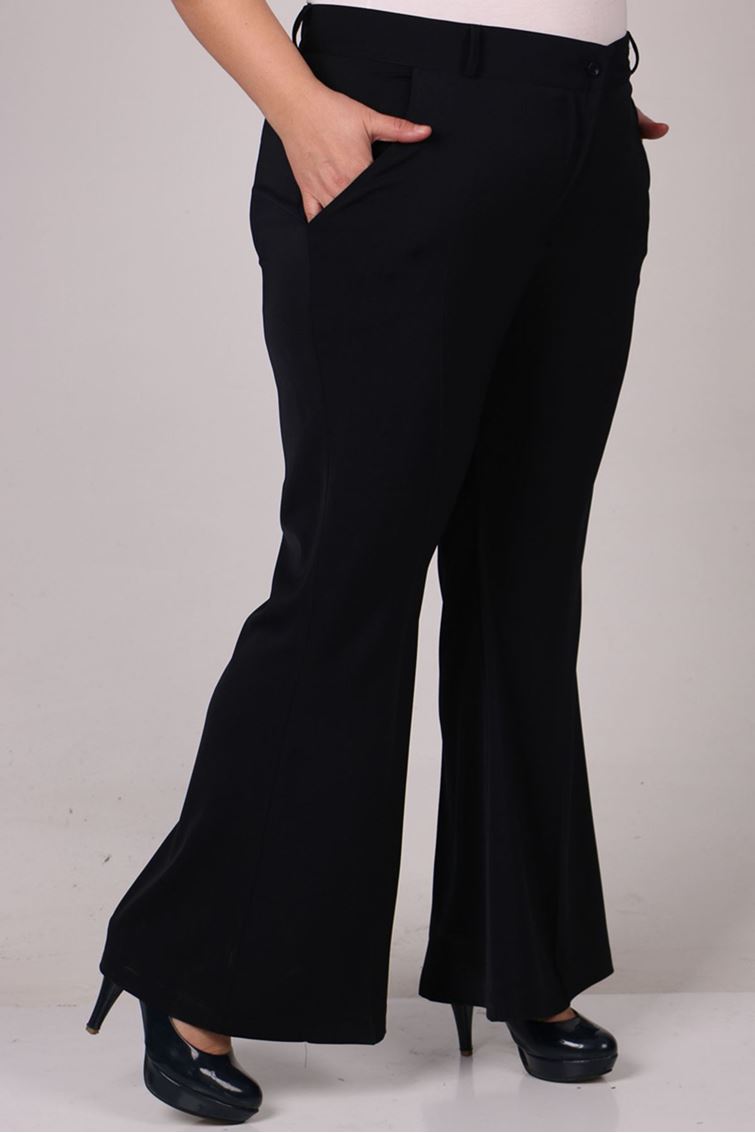 29031 Büyük Beden İspanyol Paça Pantolon-Lacivert