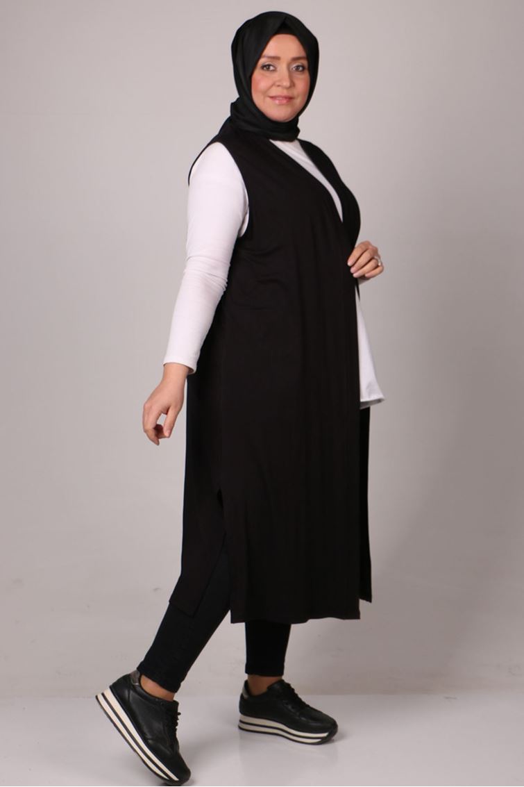 34000-E Büyük Beden Penye Giy-Çık Yelek - Siyah  