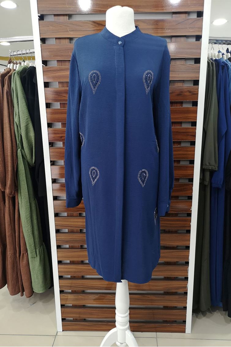 5015 Büyük Beden Taşlı Aerobin Tunik -İndigo