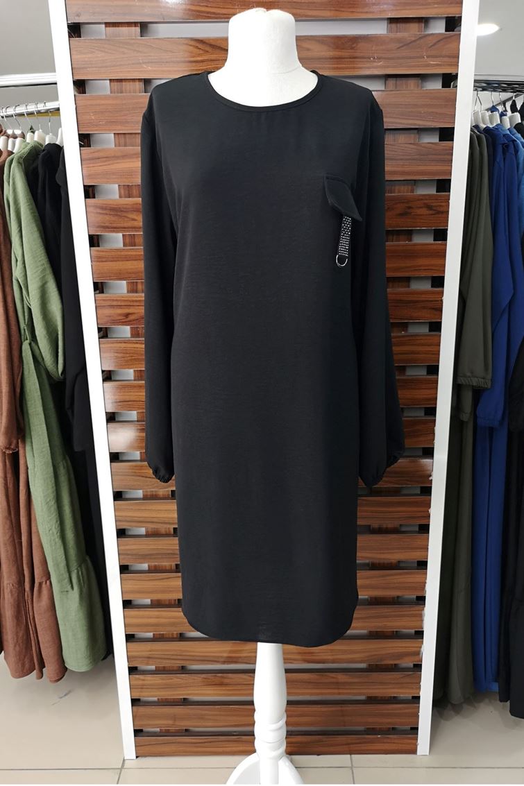 6101 Büyük Beden Tokalı Aerobin Tunik-Siyah