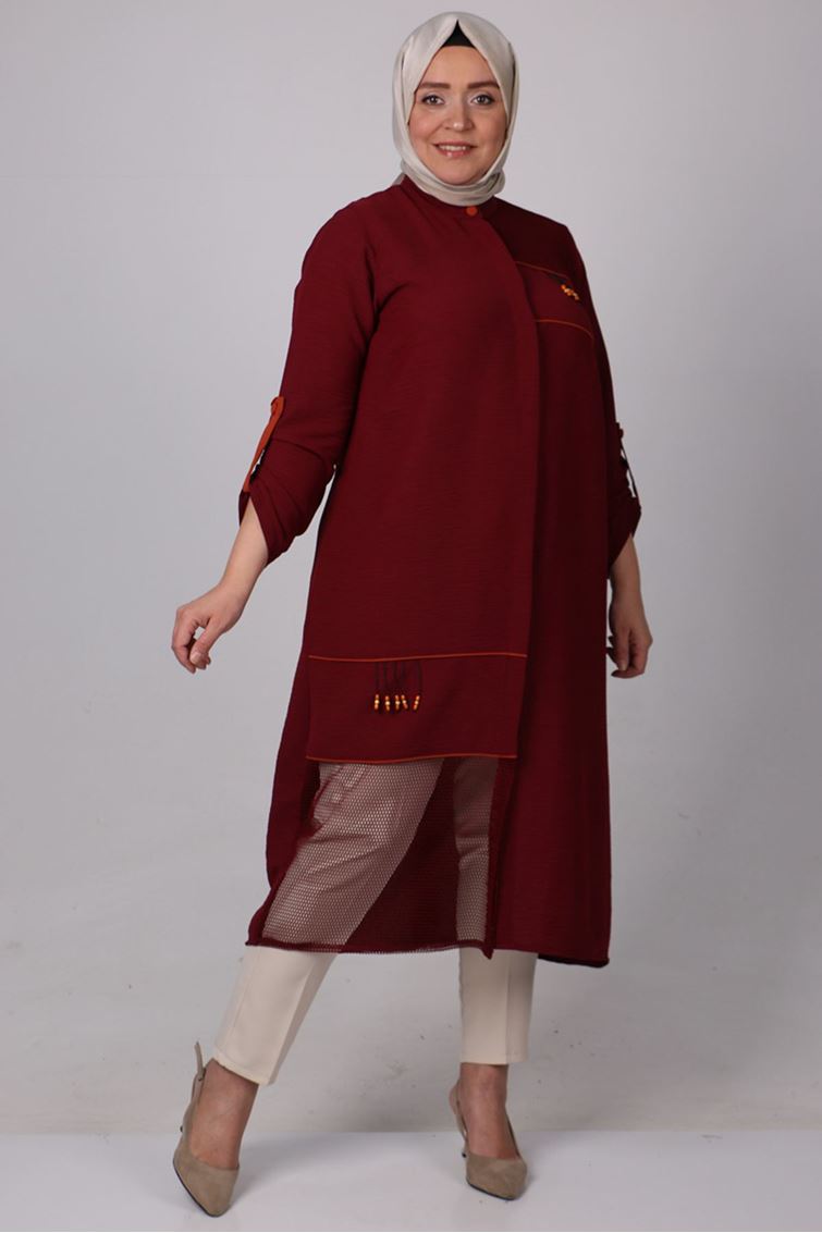 1044 FİLE KOMBİNLİ AEROBİN DÜĞMELİ TUNİK  BORDO