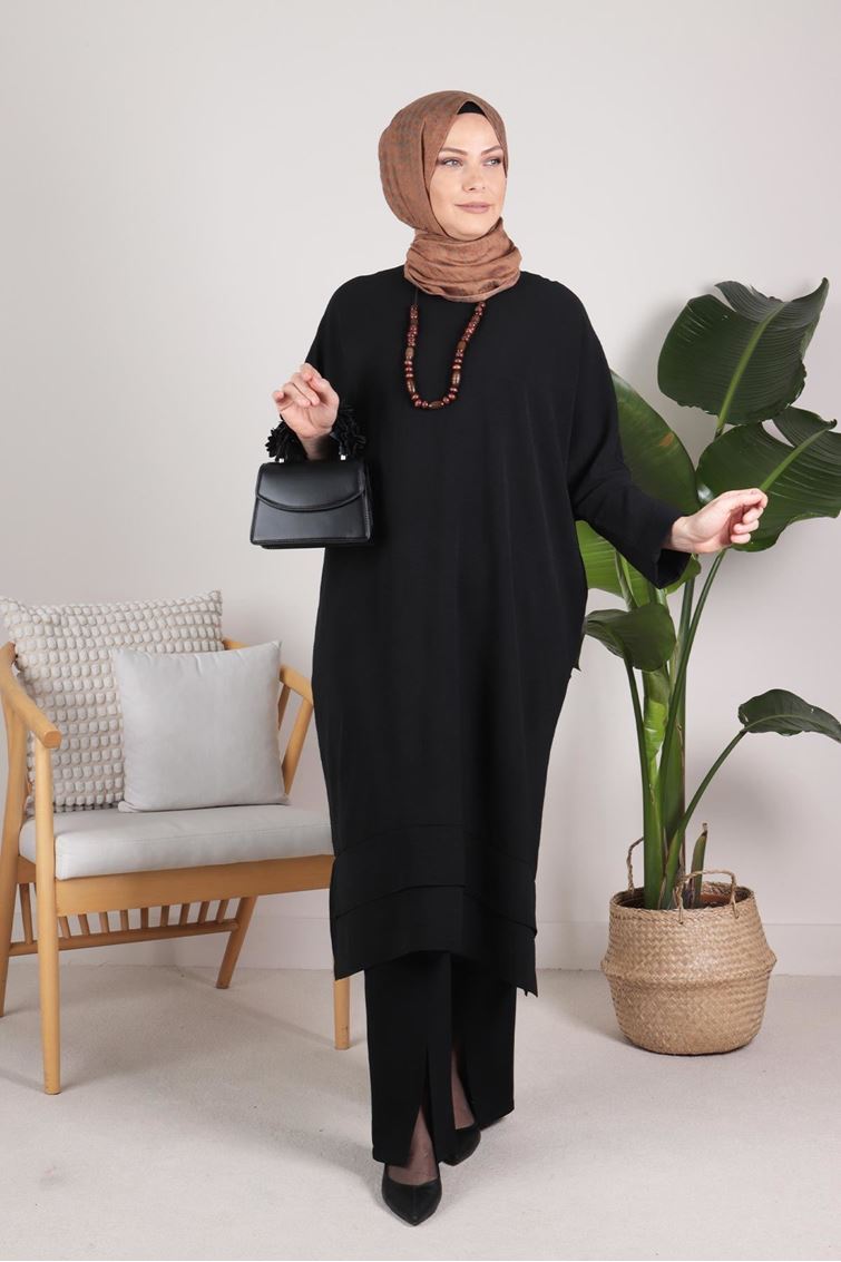 Büyük Beden Tesettür Yarasa Kol Aerobin Tunik 2332 Siyah