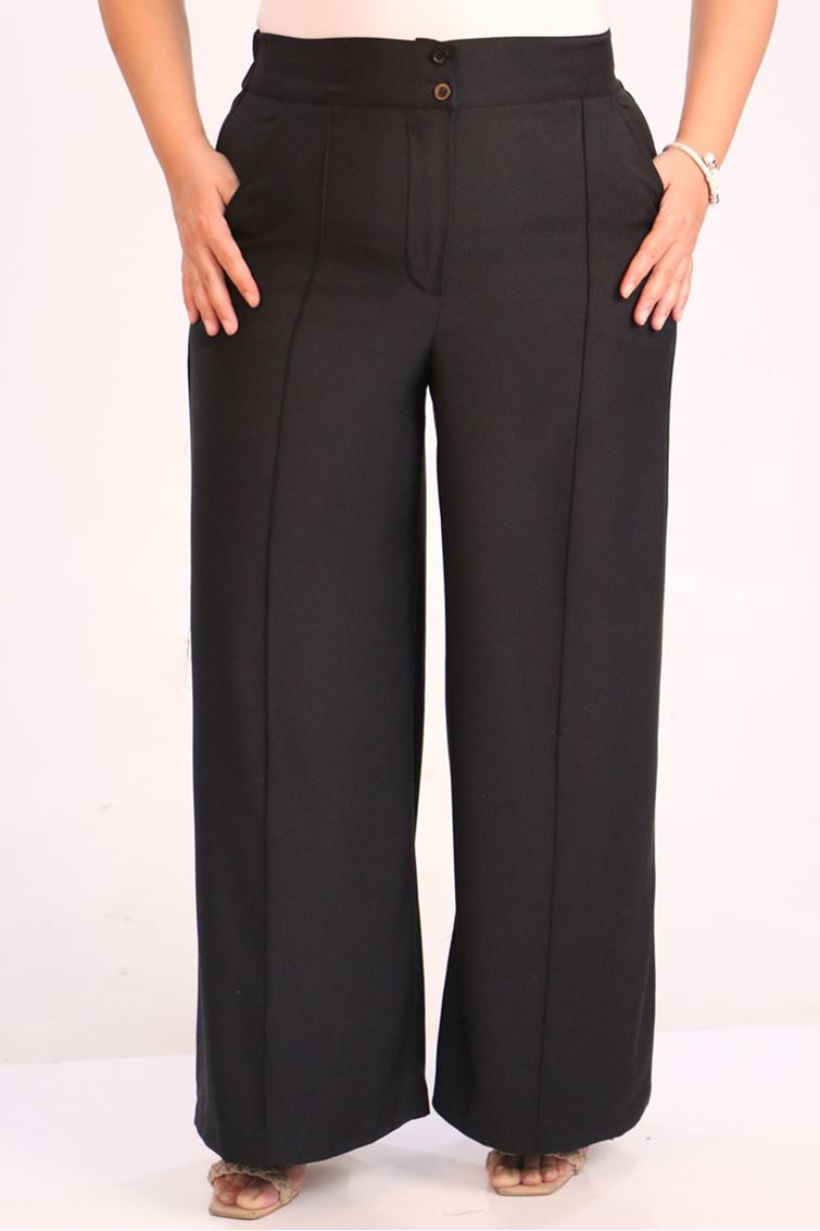 39037 Büyük Beden Aspen Beli Lastikli Pantolon - Siyah