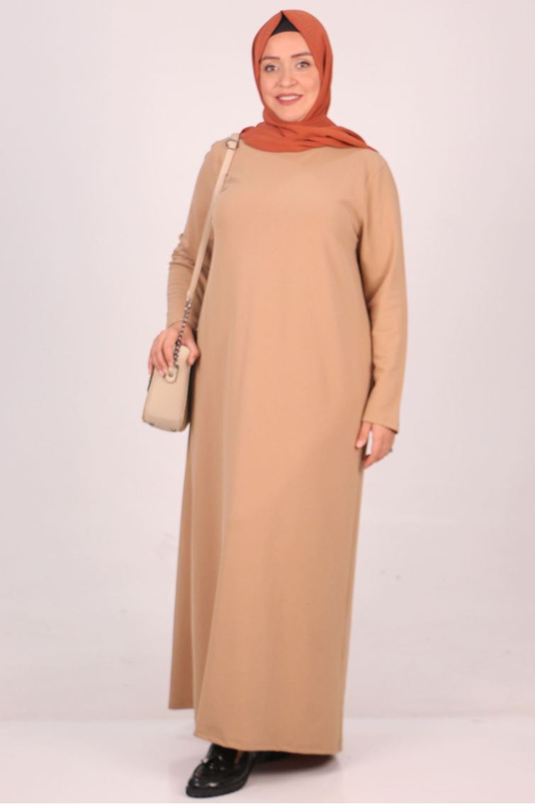 F-32047 Büyük Beden Scuba Basic Elbise - Vizon