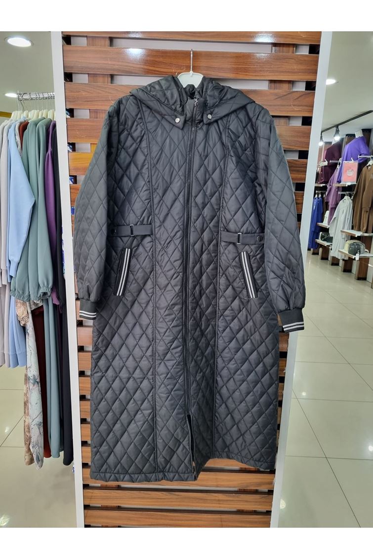 6834 Büyük Beden Nermin Kapitone Kaban-Siyah