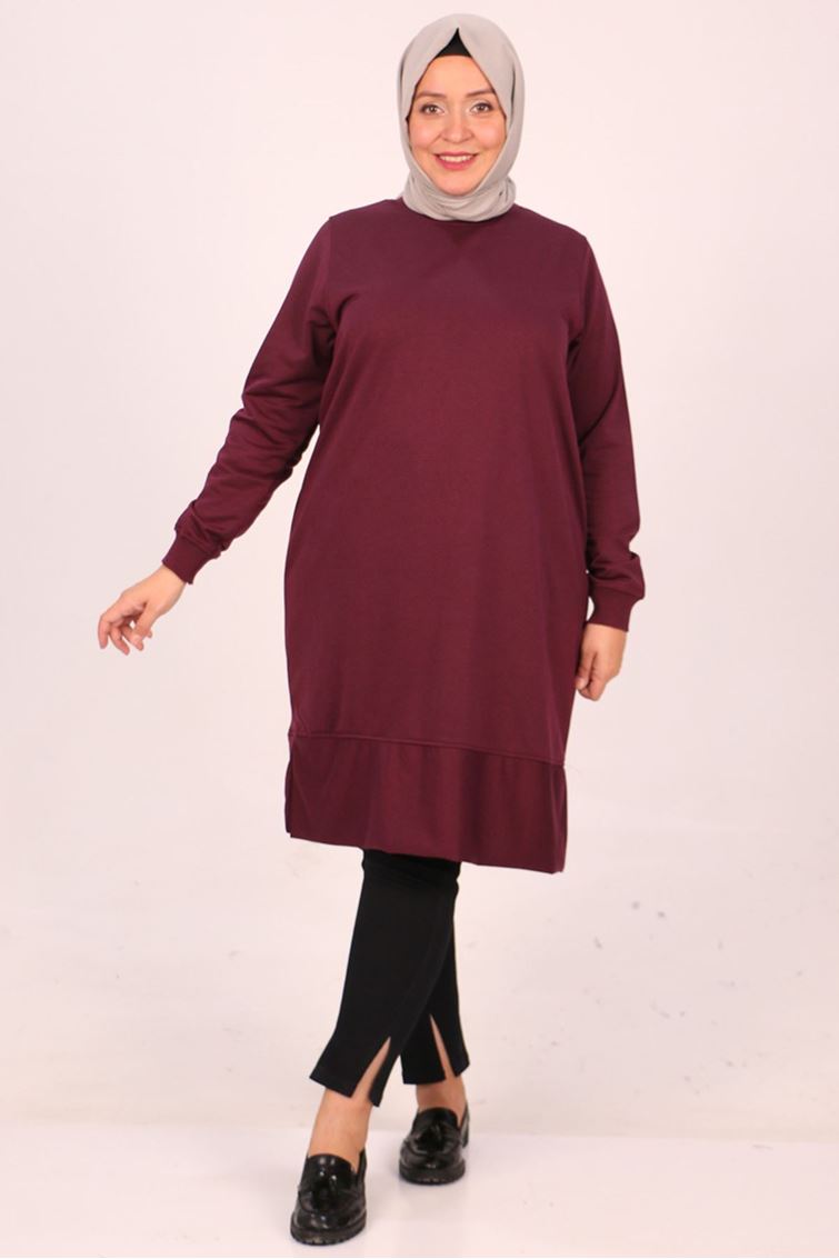 38152-E Büyük Beden Basic İki İplik Tunik-Mürdüm 
