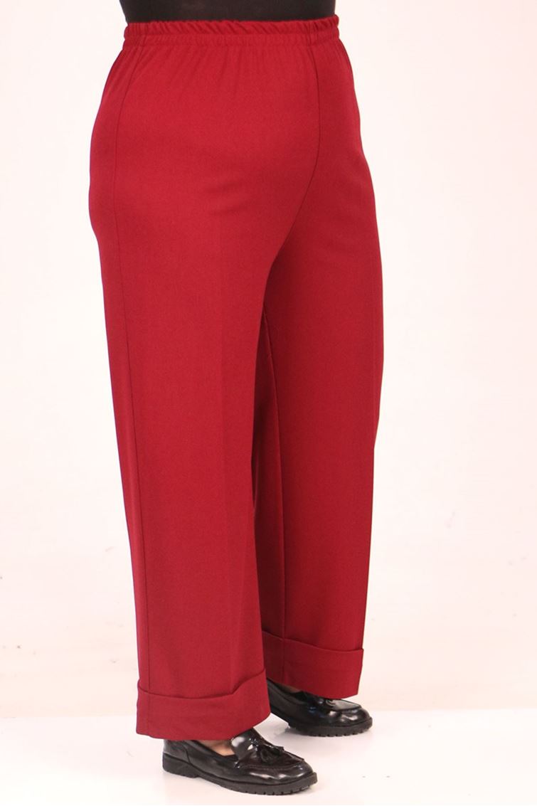 F-39043 Büyük Beden Beli Lastikli Duble Paça Scuba Pantolon-Bordo