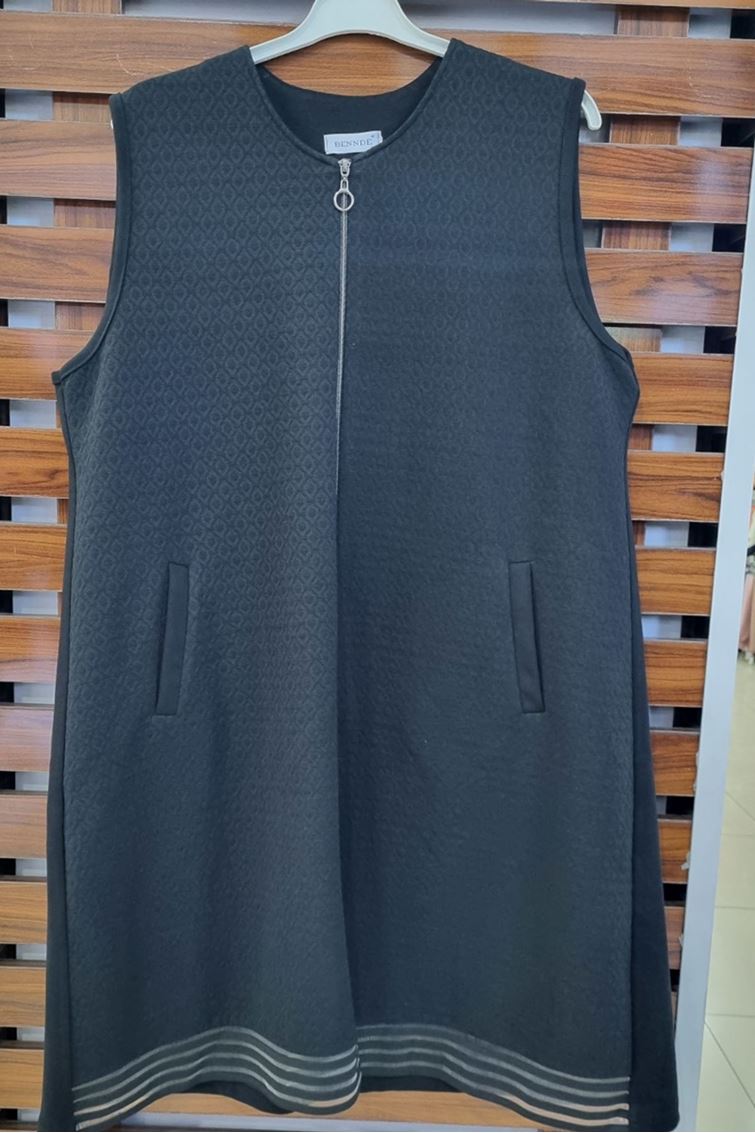 4086 Büyük Beden Kapitone Lastik Ribanalı Yelek Siyah