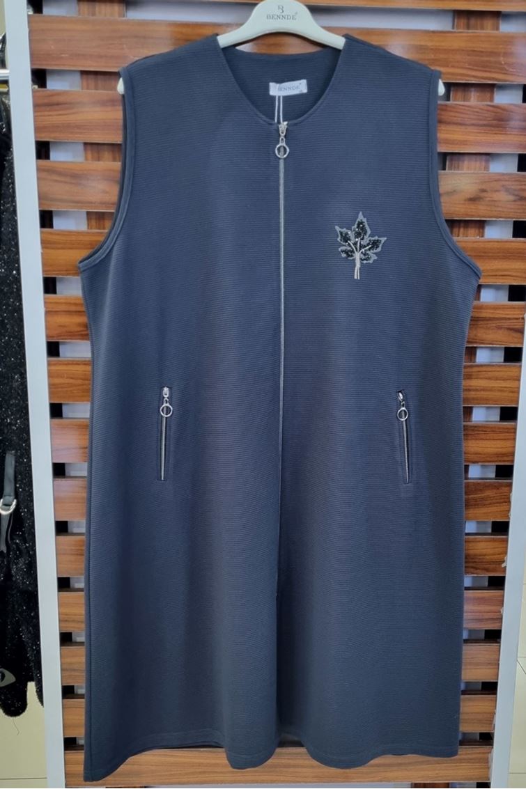 4036 Büyük Beden Ottoman Kumaş Fermuarlı Yelek Gri