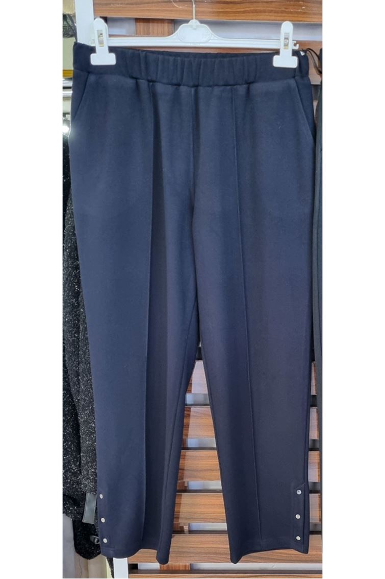 3216 Büyük Beden Çelik Örme Beli Lastikli Pantolon-Lacivert