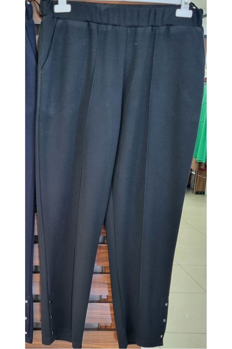 3216 Büyük Beden Çelik Örme Beli Lastikli Pantolon-Siyah