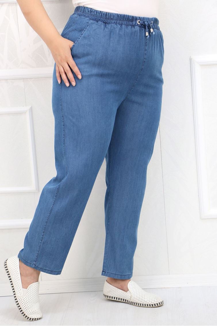 29001-E Büyük Beden Dar Paça Kot Pantolon-Açık Mavi  