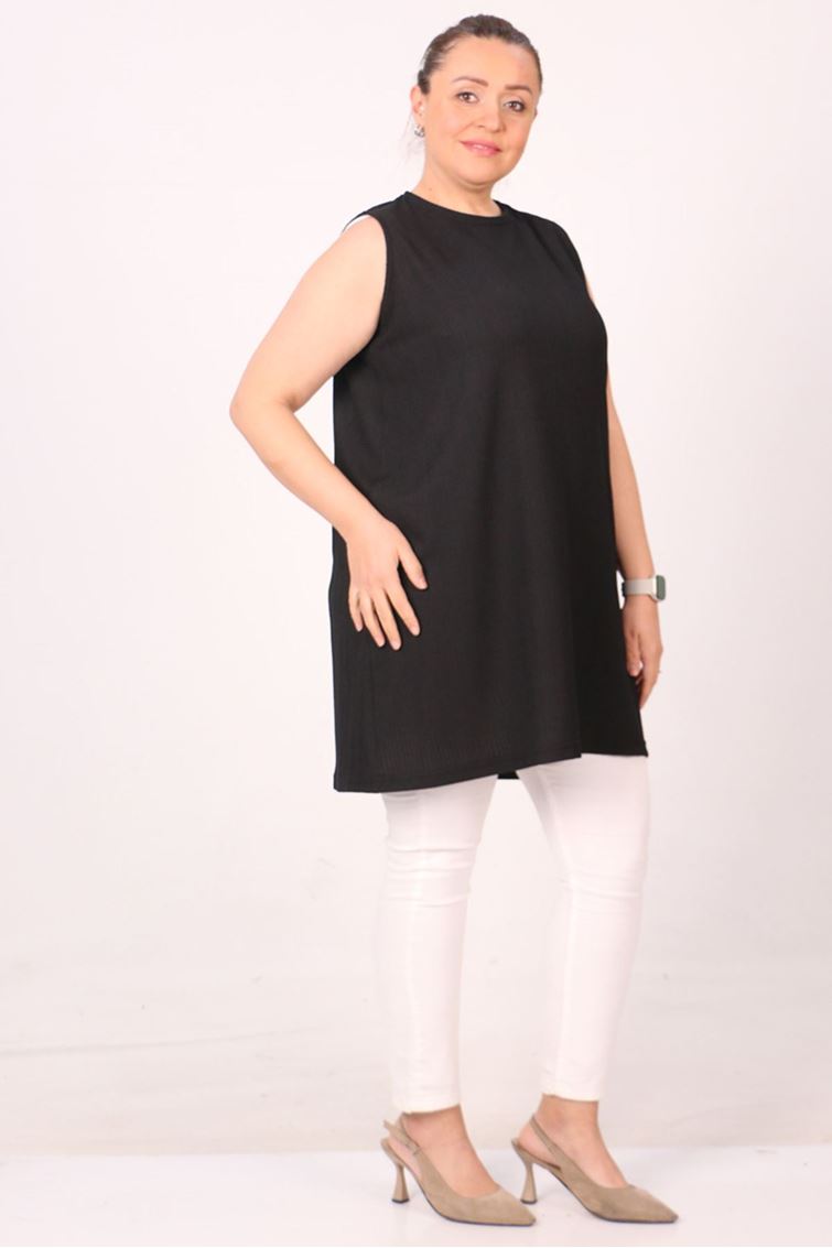38503-E Büyük Beden Uzun Bürümcük İçlik - Siyah 