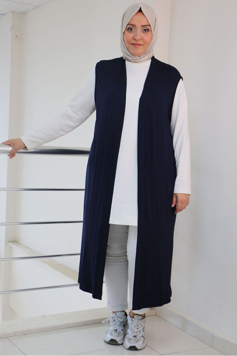 34000 Büyük Beden Penye Giy-Çık Yelek -  Lacivert