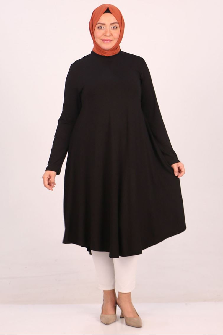 28016-E Büyük Beden Mevlana Penye Tunik - Siyah - kopya