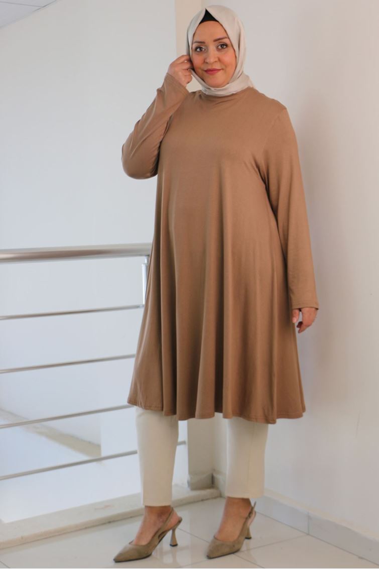 28016-E Büyük Beden Mevlana Penye Tunik - Vizon 