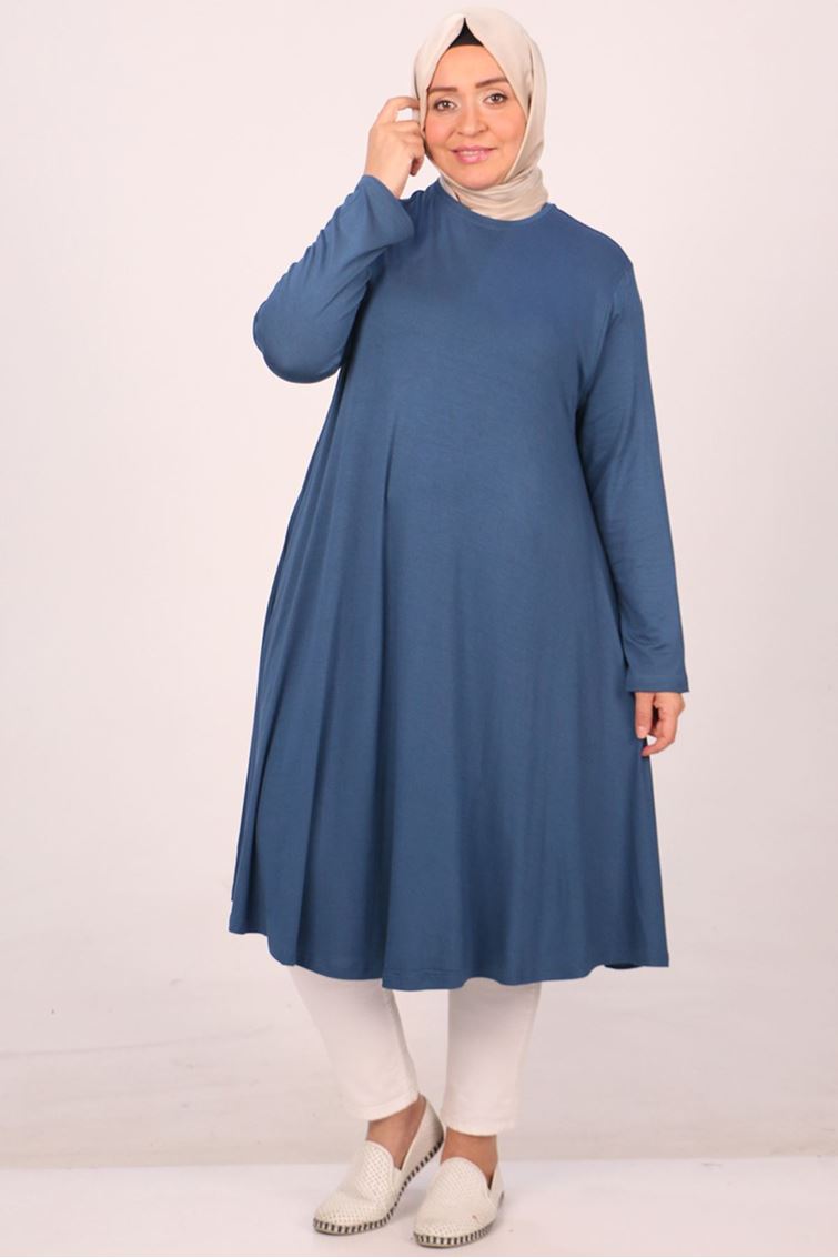 28016-E Büyük Beden Mevlana Penye Tunik - Petrol 