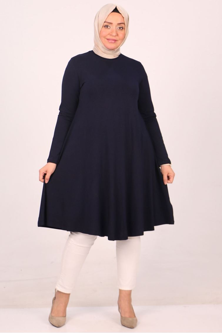 28016-E Büyük Beden Mevlana Penye Tunik - Lacivert 