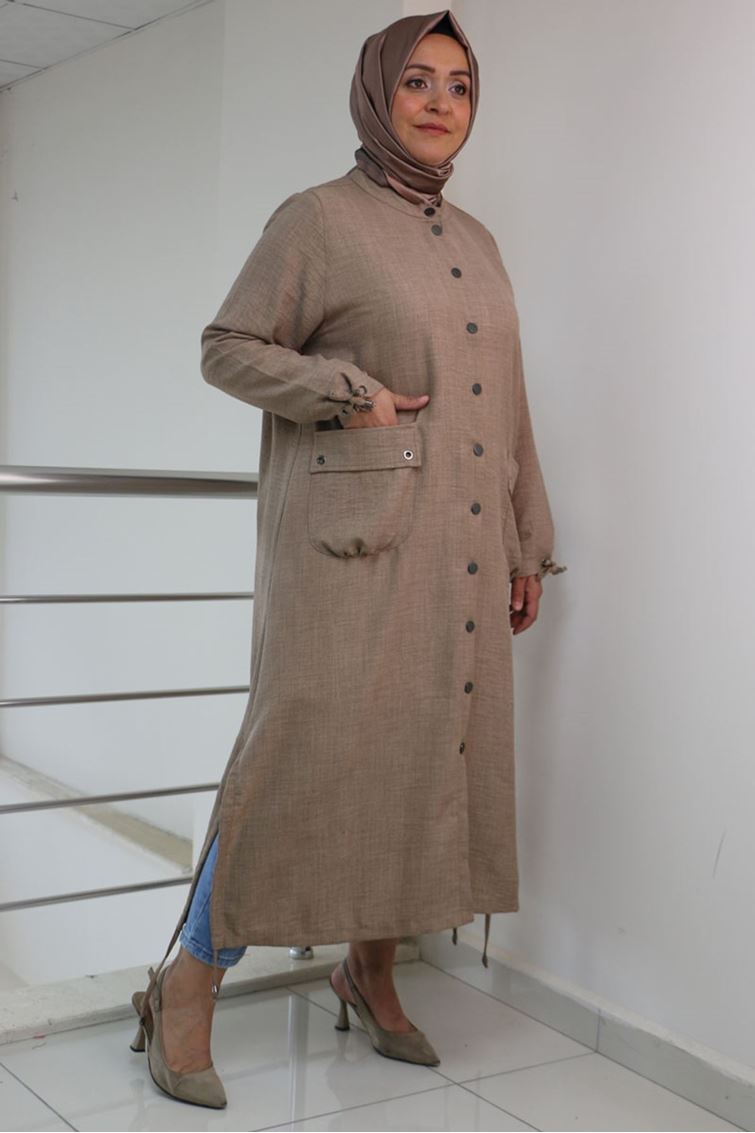 33023-E Büyük Beden Çıtcıtlı Airobin Kap - Bej 