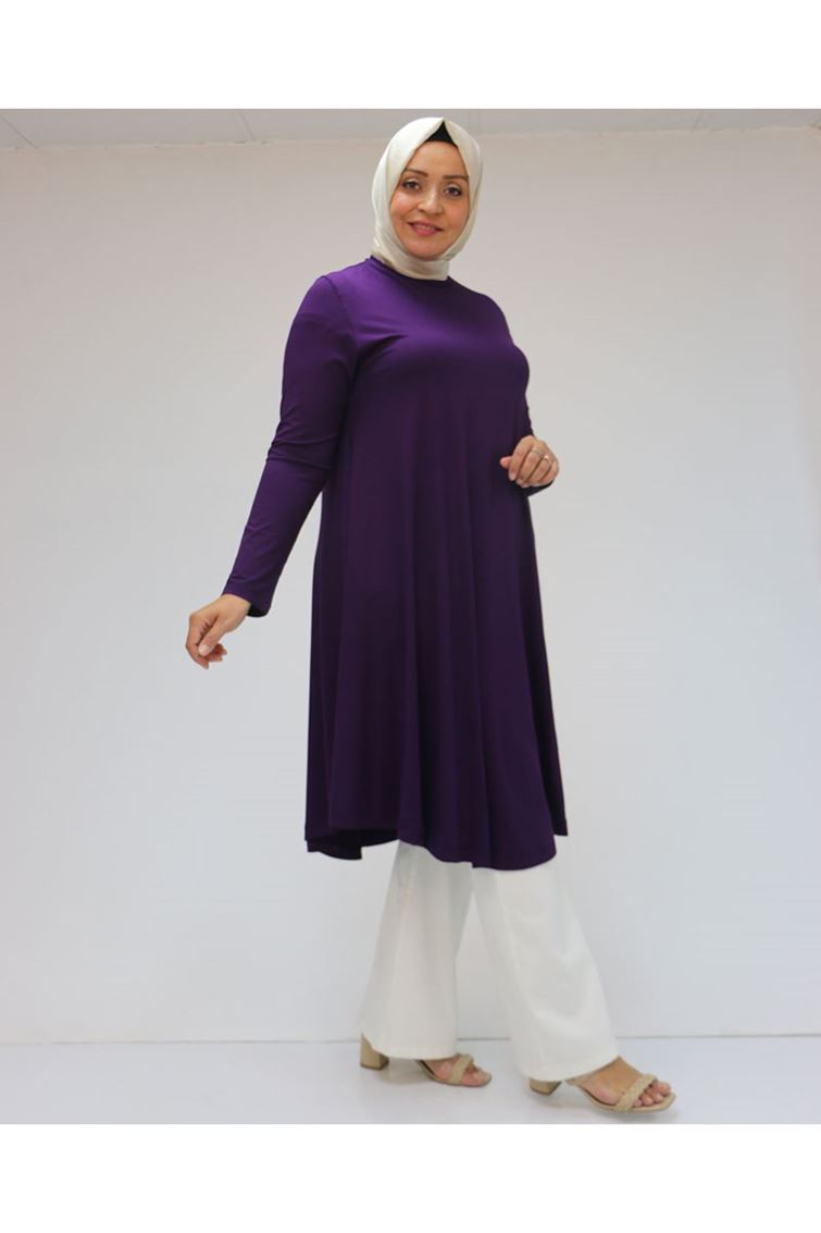 28016 Büyük Beden Mevlana Penye Tunik - Mürdüm