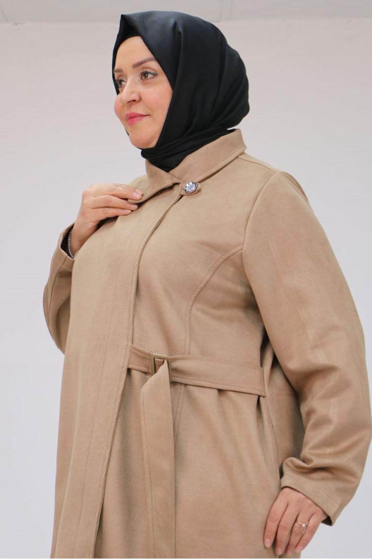 43066 Büyük Beden Yandan Bağlamalı Nubuk Kap - Vizon