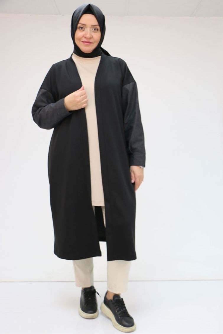 43095 Büyük Beden  Kot Garnili Osyho Ceket - Siyah