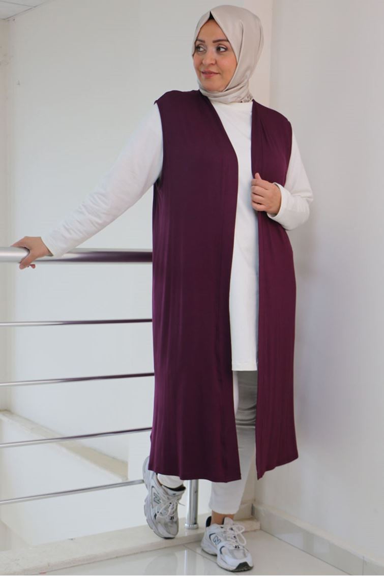 34000 Büyük Beden Penye Giy-Çık Yelek -  Mürdüm