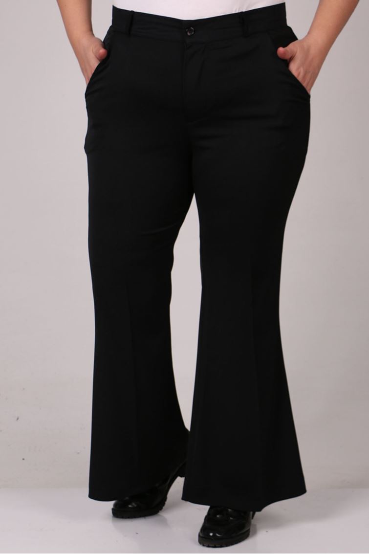 29031 Büyük Beden İspanyol Paça Pantolon - Siyah