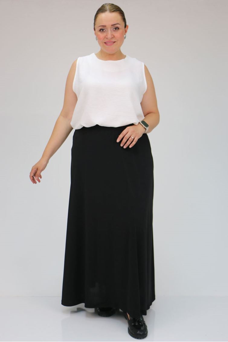 F-45005 Büyük Beden Penye Basic Etek - Siyah