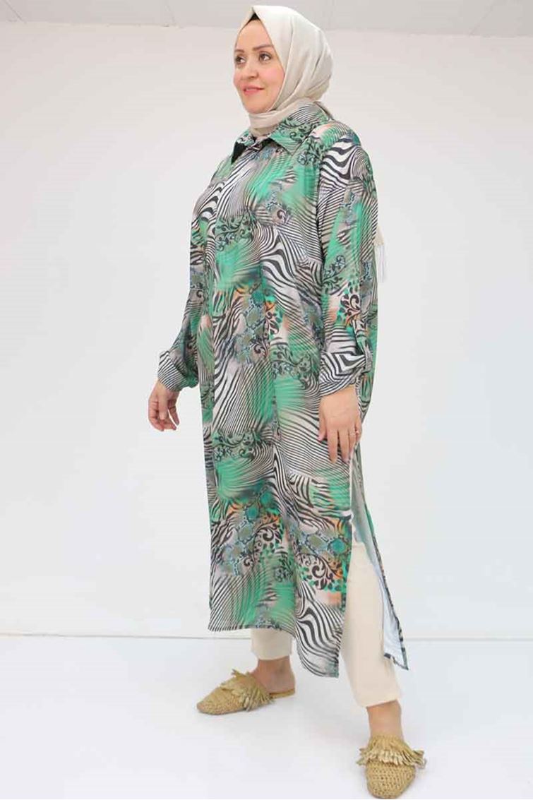 58053 Büyük Beden Desenli Jesica  Gömlek - Zebra Desen Beneton