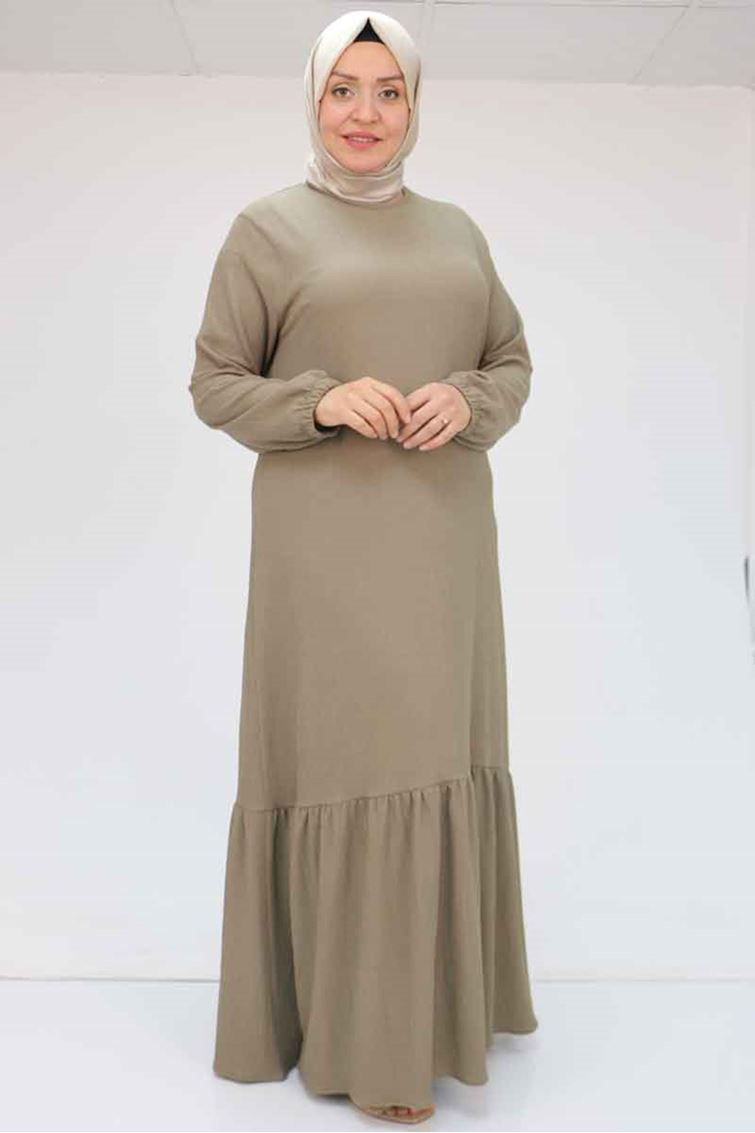 32024 Büyük Beden Etek Ucu Fırfırlı Bürümcük Elbise - Bej