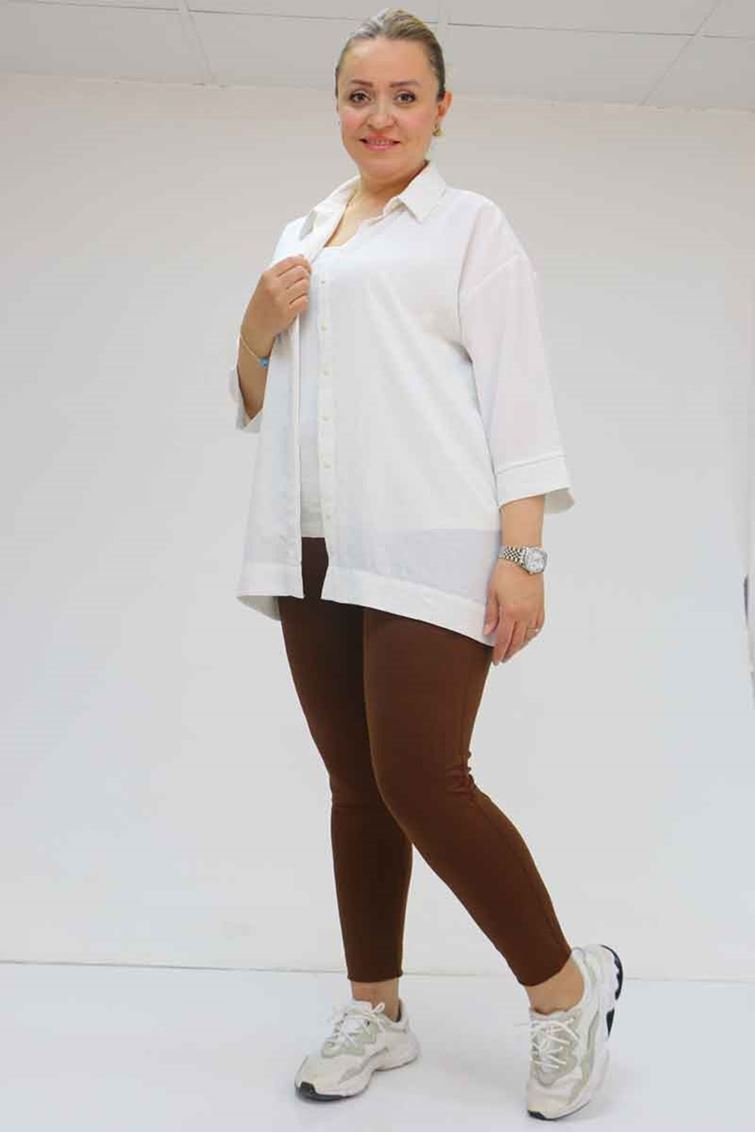 59501 Büyük Beden Penye Tayt - Kahve