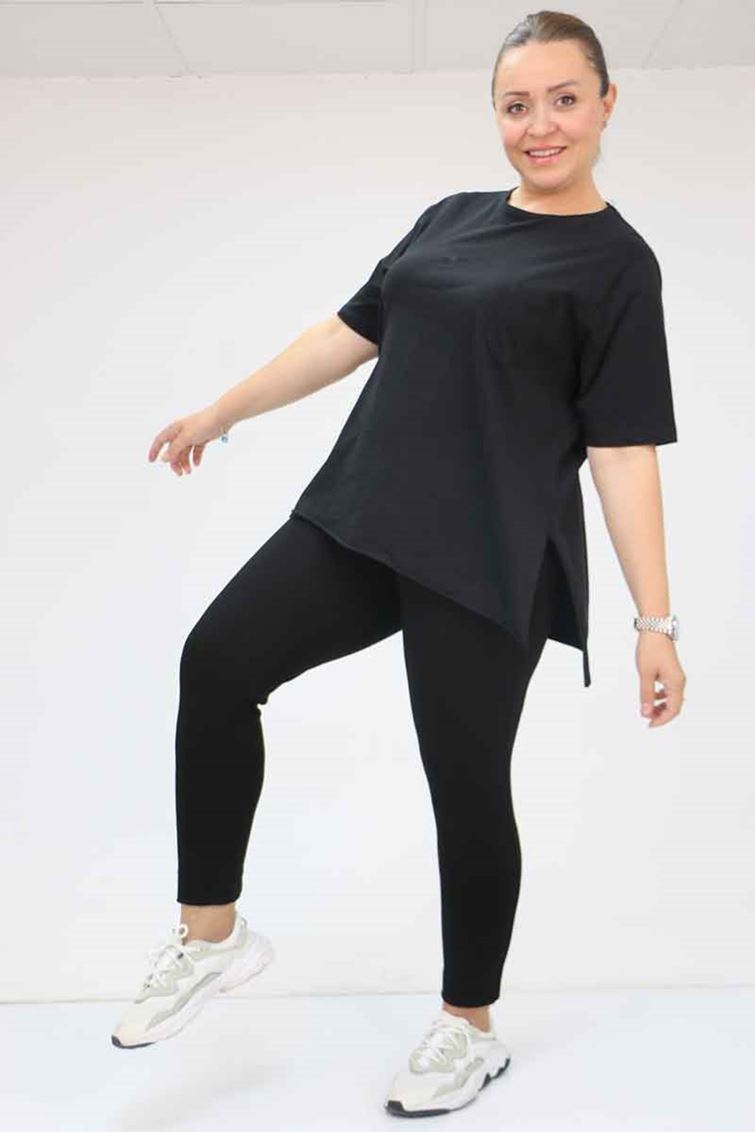 59501 Büyük Beden Penye Tayt - Siyah