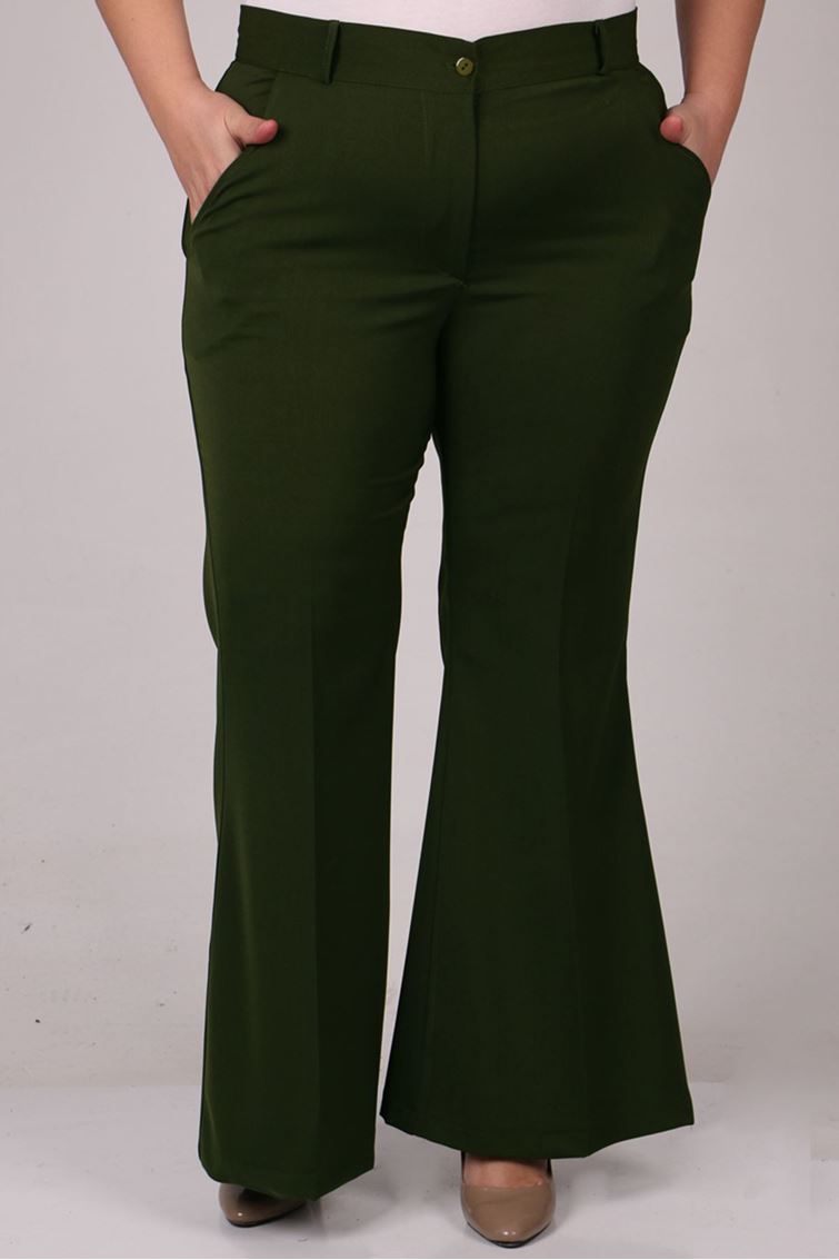 29031-E Büyük Beden İspanyol Paça Pantolon - Haki