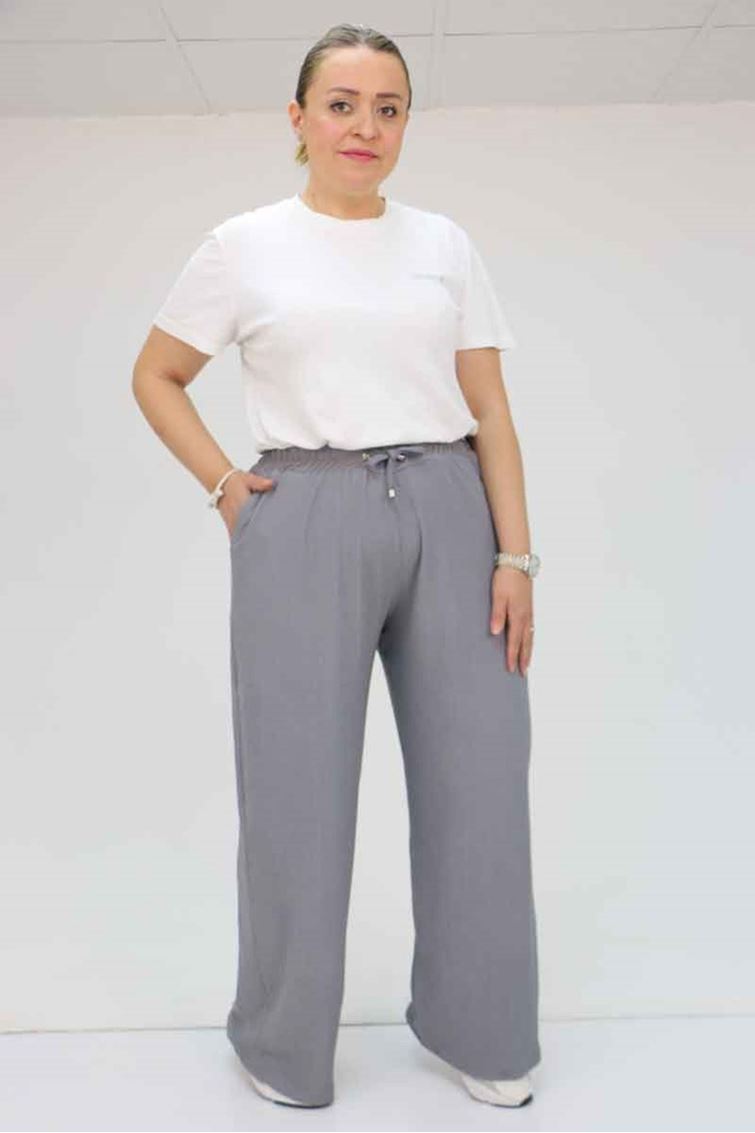 39012-E Büyük Beden Bolpaça Bürümcük Pantolon - Gri 