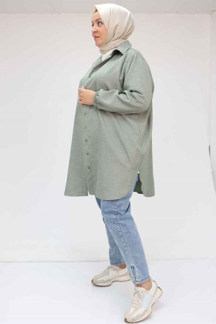 58068 Büyük Beden Erkek Yakalı Gömlek - Nefti Kırçıllı