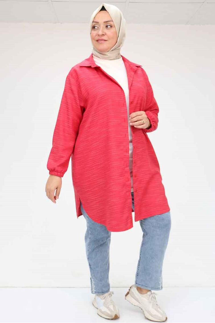 58068 Büyük Beden Erkek Yakalı Gömlek - Kırmızı Kırçıllı