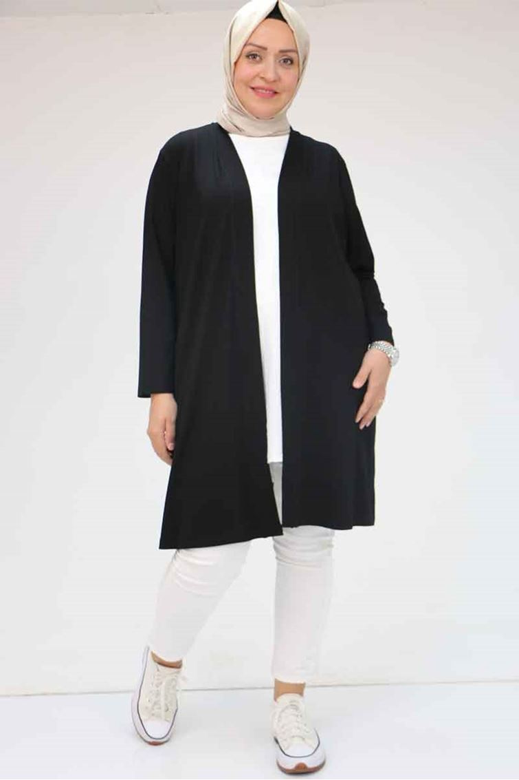 43008 Büyük Beden Penye Ceket - Siyah