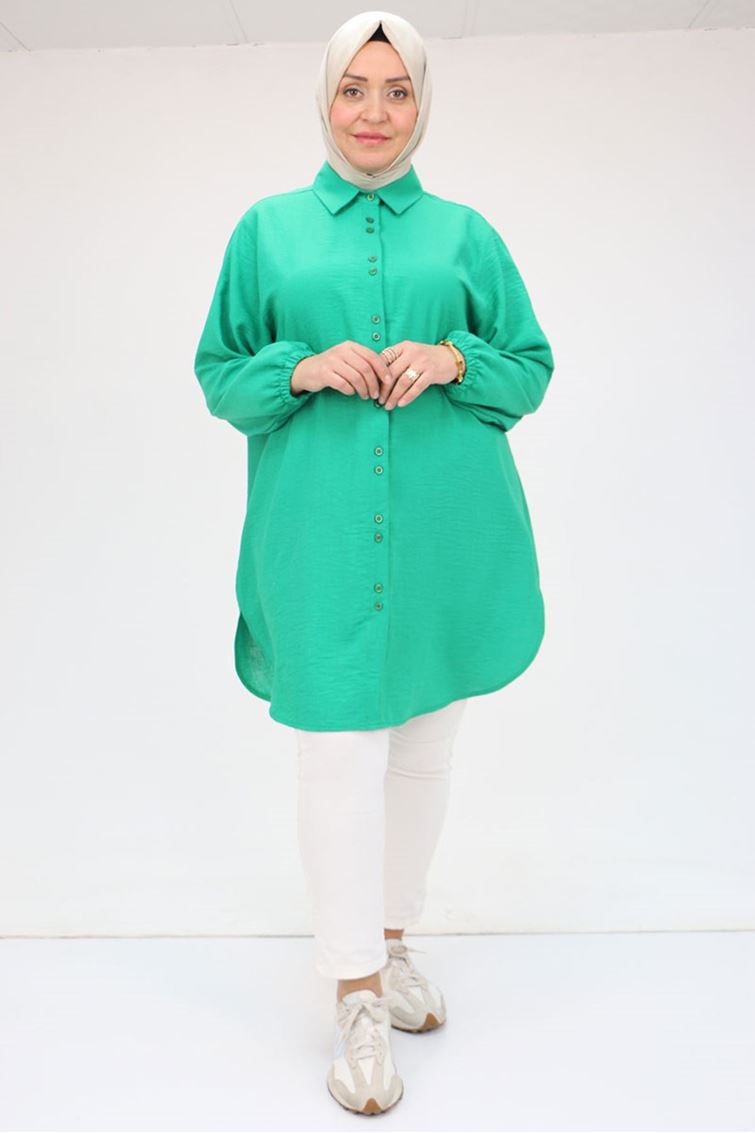 58030 Büyük Beden Erkek Yakalı Keten Gömlek Tunik - Beneton