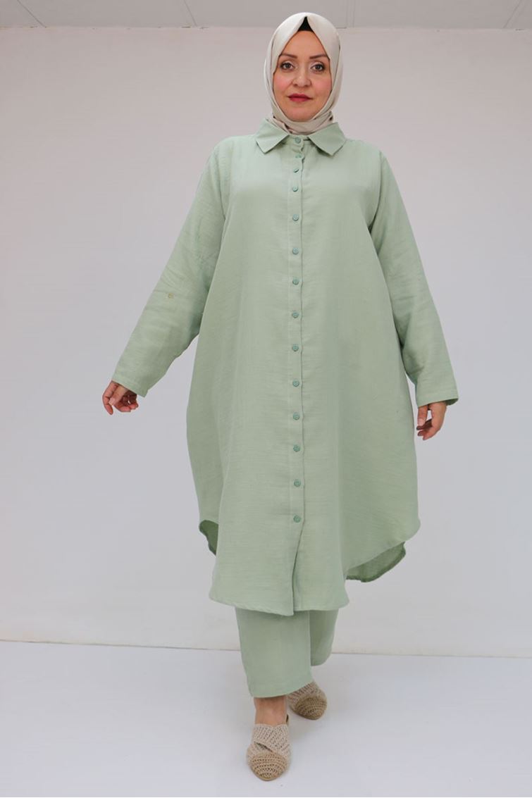 57047  Büyük Beden Müslin Pantolonlu Takım - Nefti