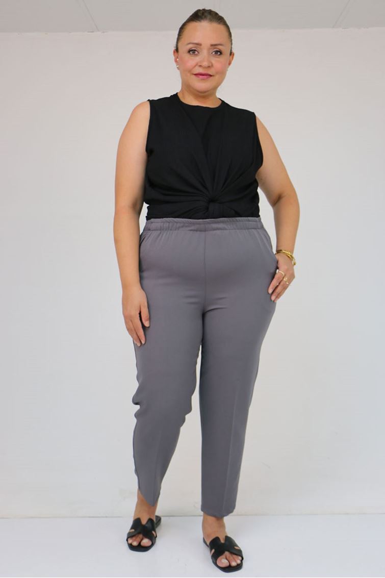 59018 Büyük Beden Boru Paça Double Kumaş Pantolon - Gri