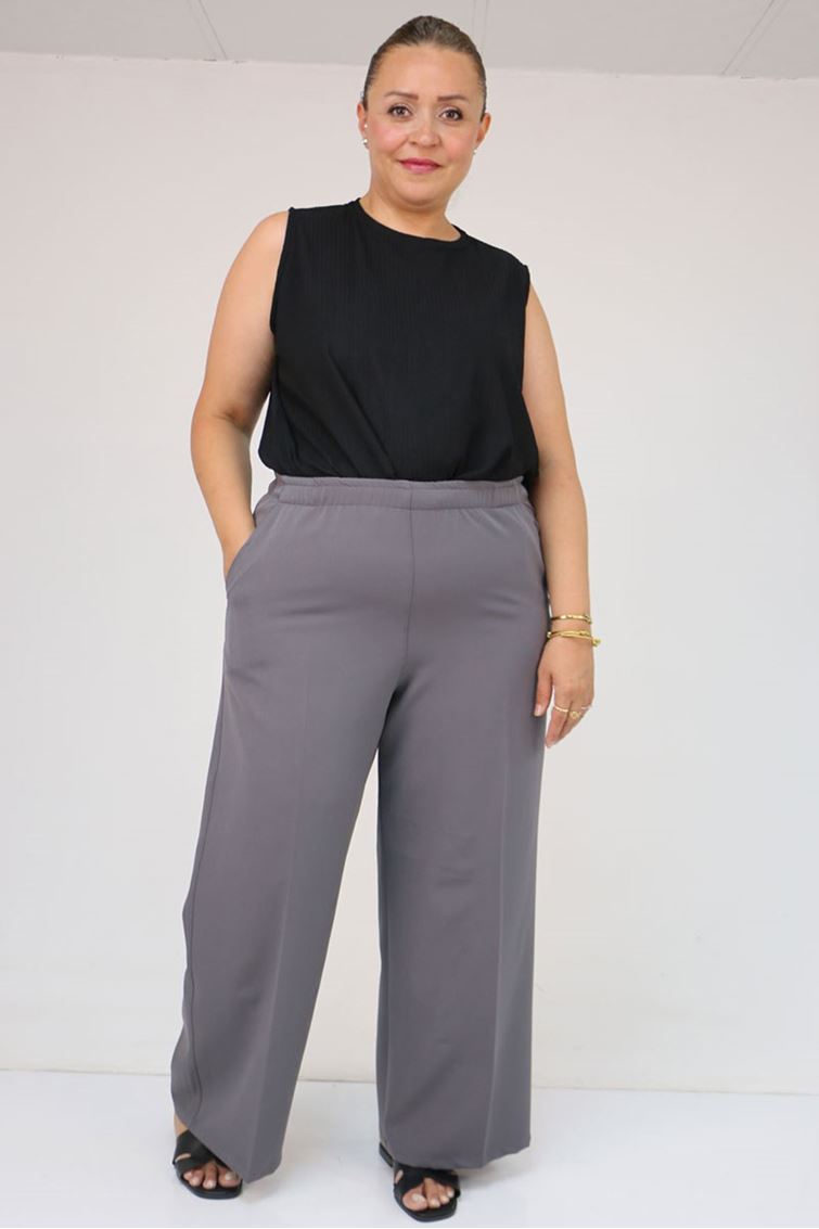 59017 Büyük Beden Beli Lastikli Bolpaça Pantolon - Gri