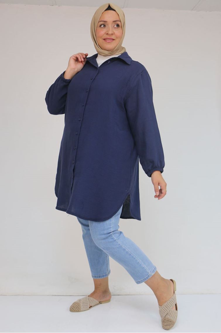 58096 Büyük Beden Erkek Yaka Düğmeli Tunik - Lacivert