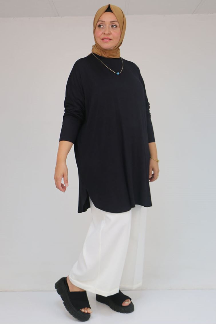 38111 Büyük Beden Basic Penye Tunik - Koyu Lacivert