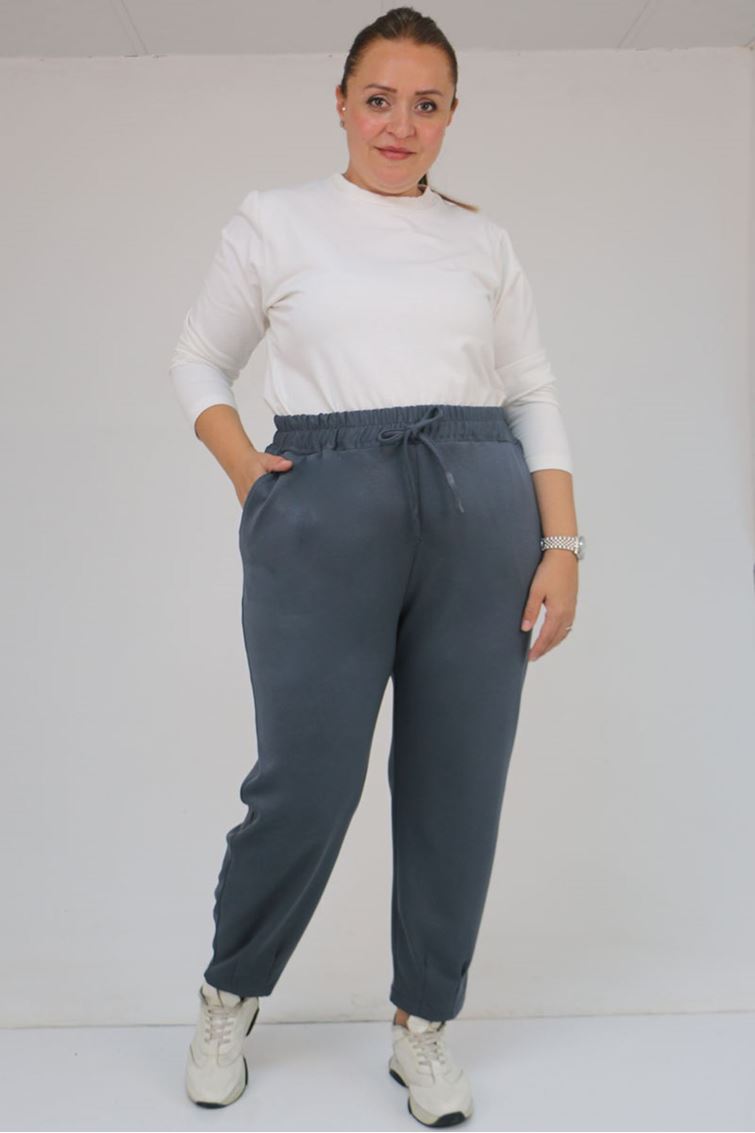 59028 Büyük Beden Paçası Çıma Detaylı Modal Pantolon - Antrasit