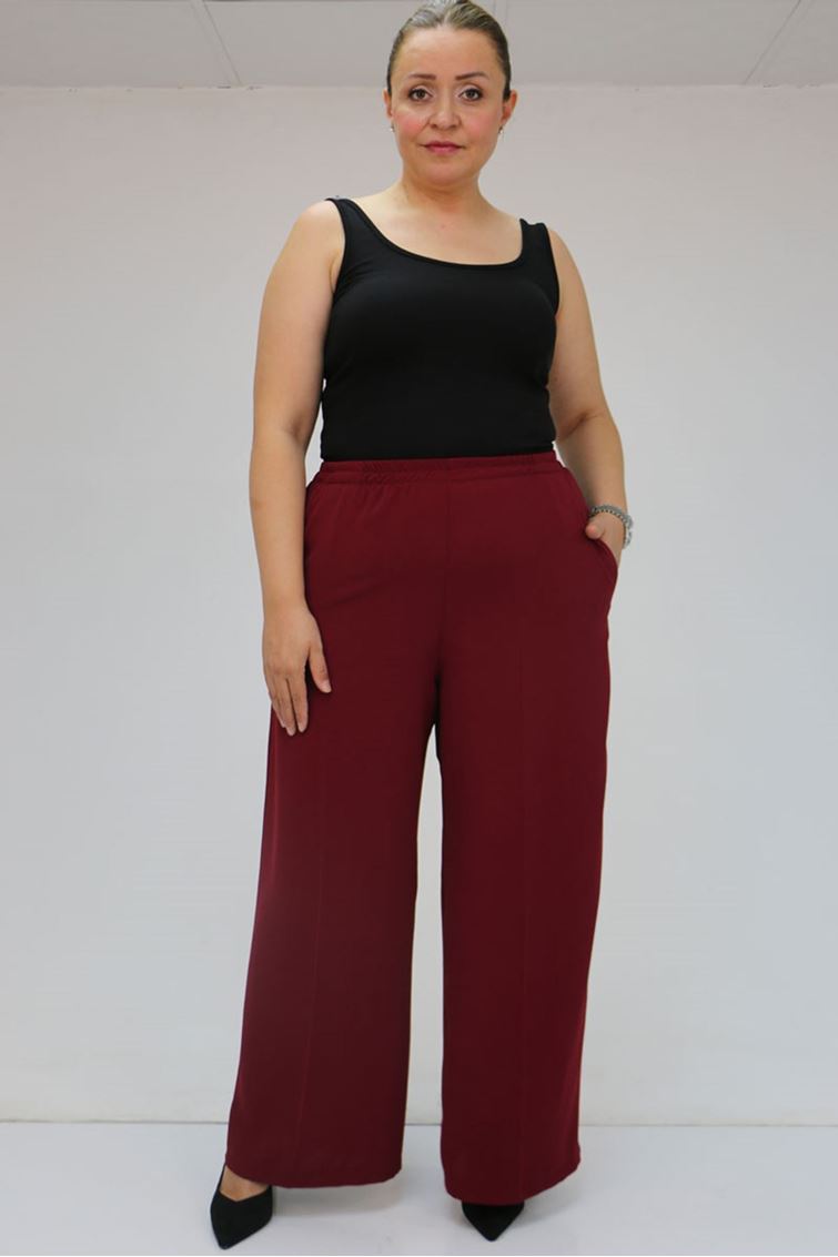 59014 Büyük Beden Beli Lastikli Bolpaça Pantolon - Bordo