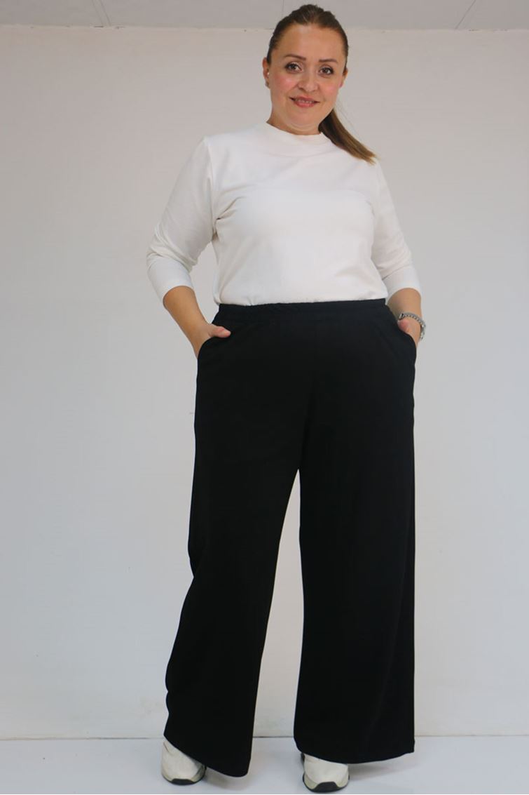 59026 Büyük Beden Beli Lastikli Modal Pantolon - Siyah