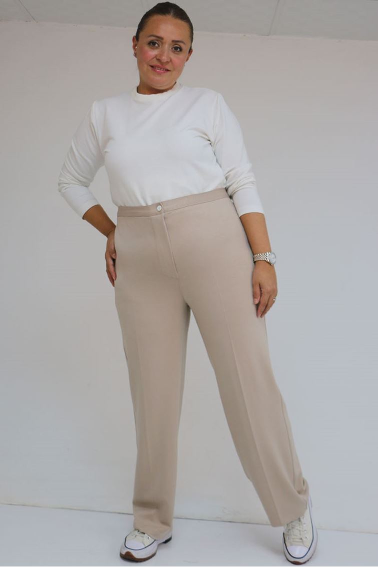 59030 Büyük Beden Düğmeli Fermuarlı Modal Pantolon - Vizon