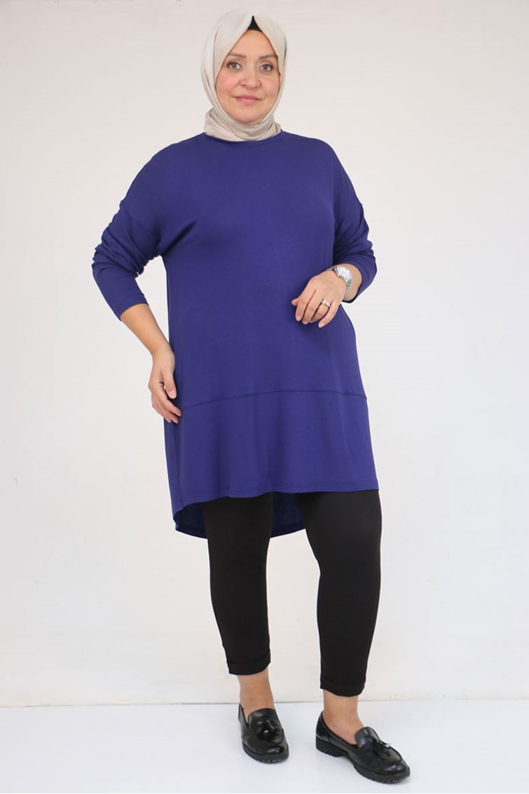 58105 Büyük Beden Arkası Çarpraz Detaylı Çilek Tunik - İndigo
